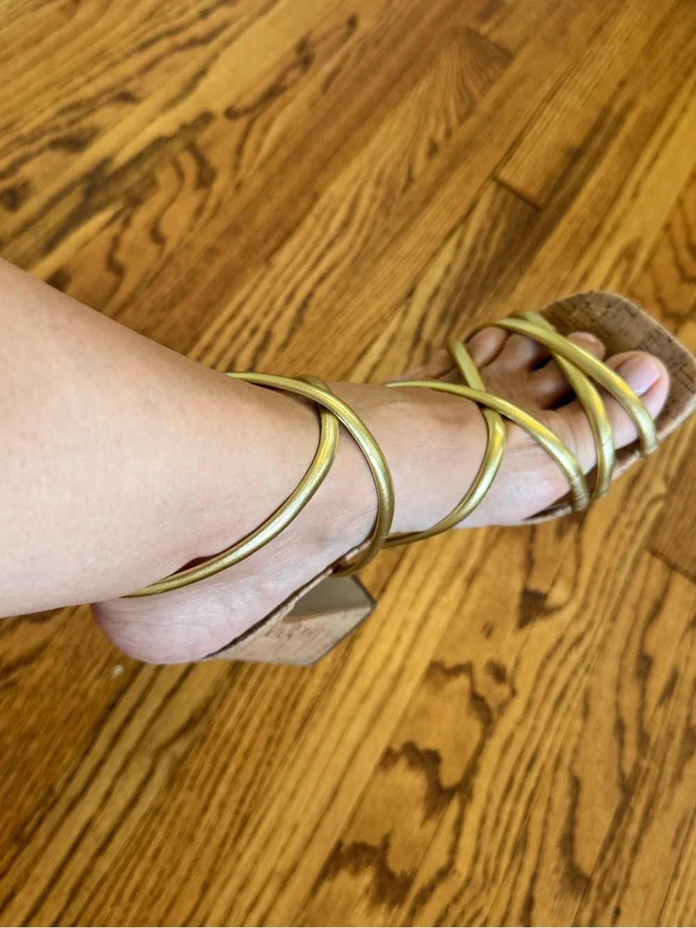 Luiza Barcelos Gold Metallic Strappy Cork Block Heel Sandals US 9